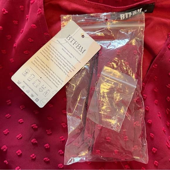 NWT, BTFBM V-Neck Maxi Dress with a Sheer Swiss Dot Overlay and Tie, Size Medium - Picture 15 of 15